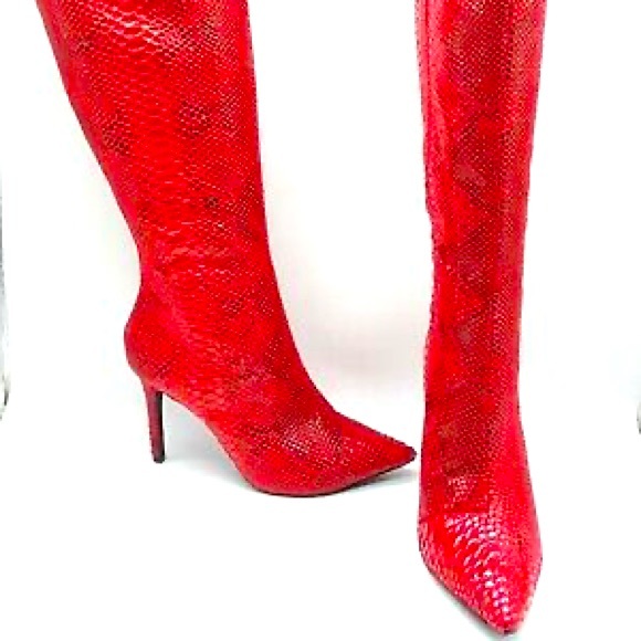 BRAND NEW INC Rajel red snake print boots - Picture 1 of 8